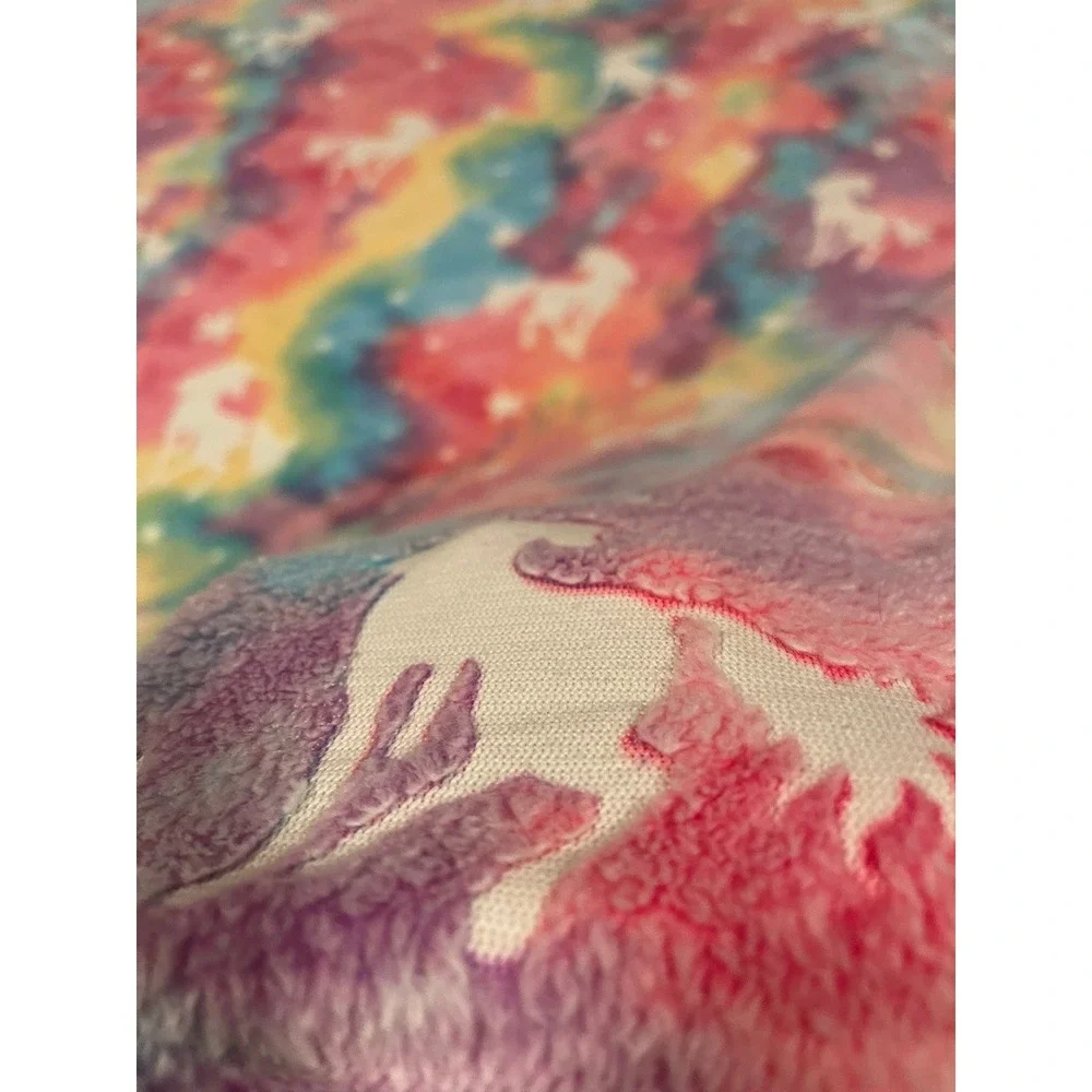 Unicorn Glow in the Dark Rainbow Tie Dye Plush Throw Blanket Jaiden Personalized